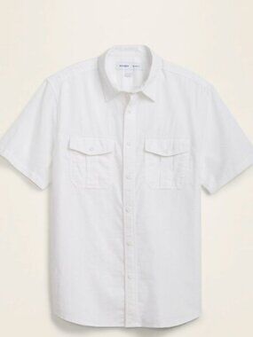Old Navy Relaxed-Fit White Linen-Blend Utility Shirt